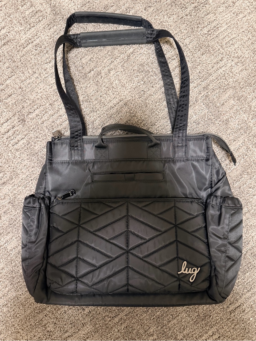 Lug Soprano Black Quilted Large Tote Shoulder Bag Work Travel Weekend